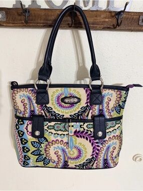 Spartina 449 Paisley Tote with Black Handles - Cream, Purple, Blue, Green